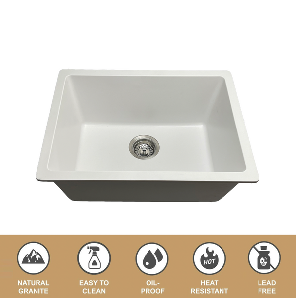 605*450*250 Kitchen Sink Laundry White Granite Stone Sinks Single Bowl Basin