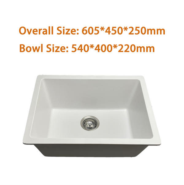 605*450*250 Kitchen Sink Laundry White Granite Stone Sinks Single Bowl Basin