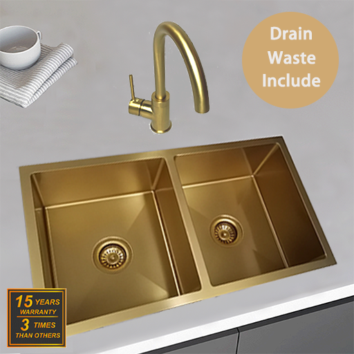 770*450*220 Brushed Gold Double Bowl Laundry Kitchen Sink Top/Under Mount Basin 44HF7745G