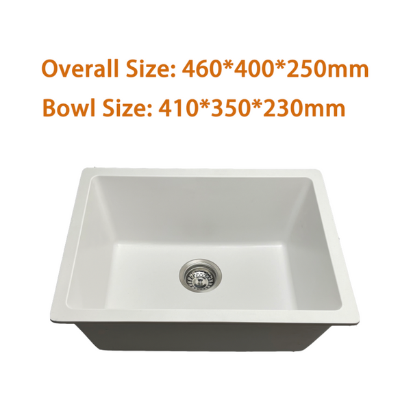 460*400*250 Kitchen Sink Laundry White Granite Stone Sinks Single Bowl Basin