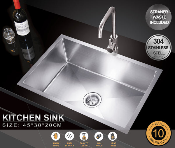 450*300*200 Handmade Stainless Steel Under/Topmount Kitchen Laundry Single Sink / 44HF3045