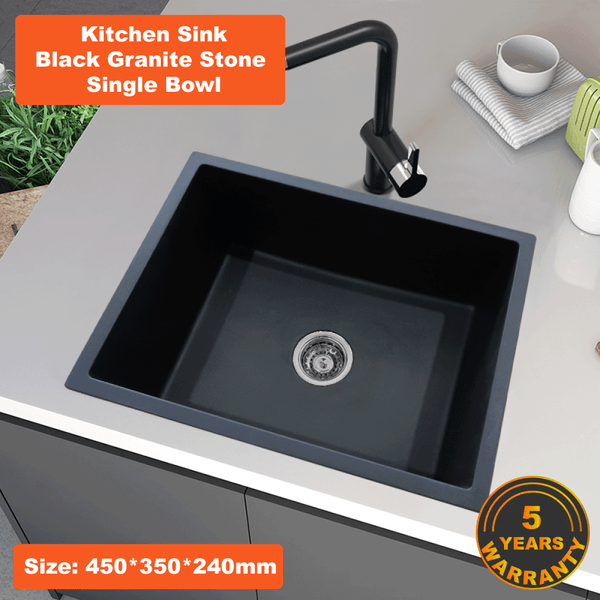 450*350*220 Kitchen Sink Laundry Black Granite Stone Sinks Single Bowl Basin