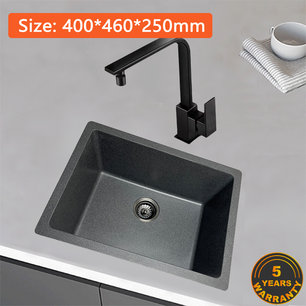 460*400*250 Kitchen Sink Laundry Black Granite Stone Sinks Single Bowl Basin