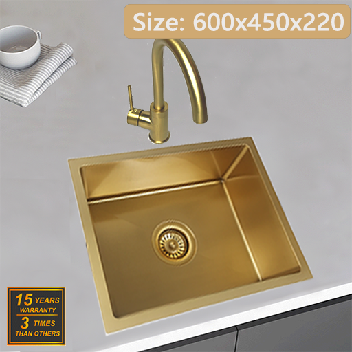 600*450*220 Brushed Gold Single Bowl Laundry Kitchen Sink Top/Under Mount Basin / 44HF6045G