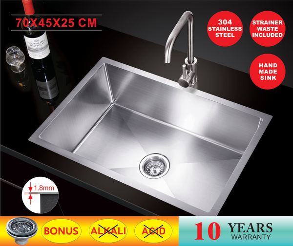 700*450*250 Handmade Stainless Steel Under/Topmount Kitchen Laundry Single Sink / 44HF7045D