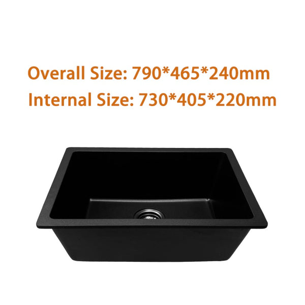 790*470*240mm Kitchen Sink Laundry Black Granite Stone Sinks Single Bowl Basin