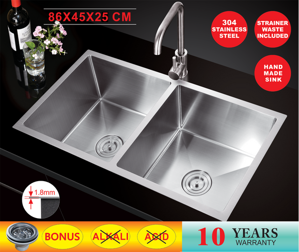 860*450*250 Handmade Stainless Steel Under/Topmount Kitchen Laundry Double Sink / 44HF8645D