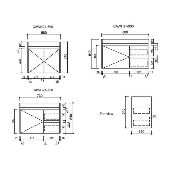 Aulic York Slimline Wall Hung Vanity in Multiple Sizes