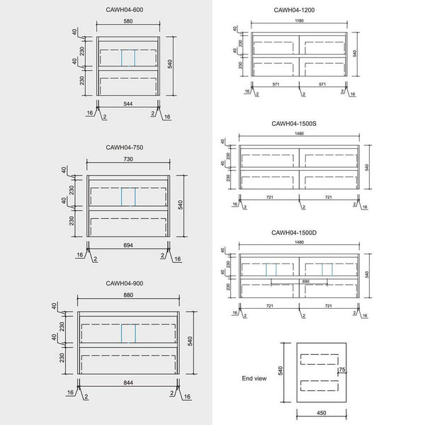 Aulic Leo Wall Hung Vanity in Multiple Sizes  11-CAWH04