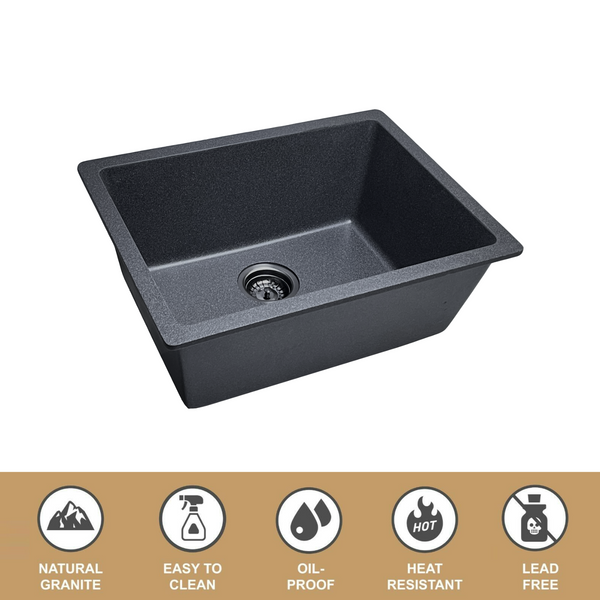 450*450*240 Kitchen Sink Laundry Dark Grey Granite Stone Sinks Single Bowl Basin