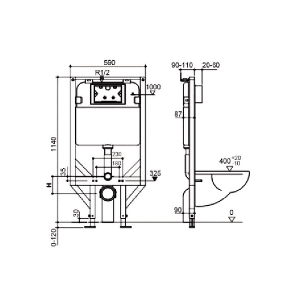 R&T In-Wall Cistern for Wall-Hung Pan