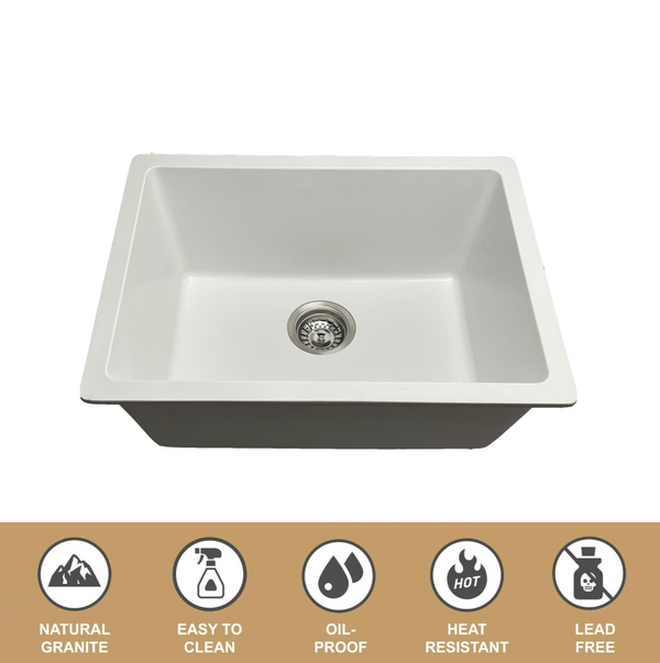 450*400*220 Kitchen Sink Laundry White Granite Stone Sinks Single Bowl Basin